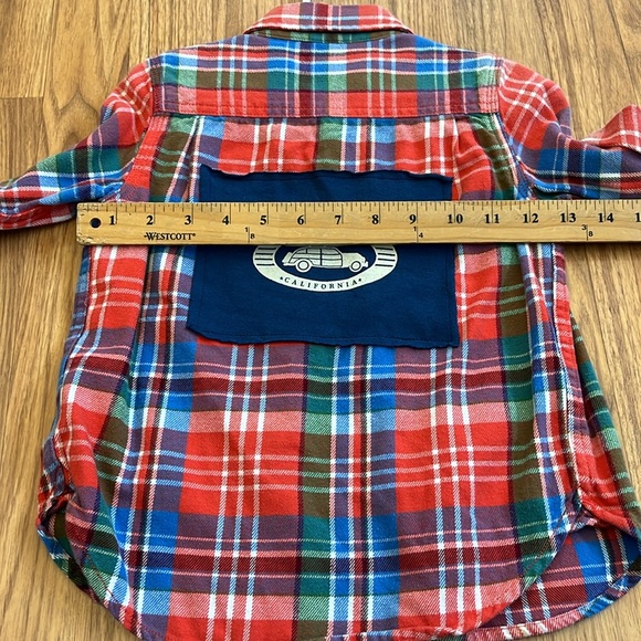 San Clemente California Flannel Shirt upcycled unisex Size 4 - Picture 4 of 6